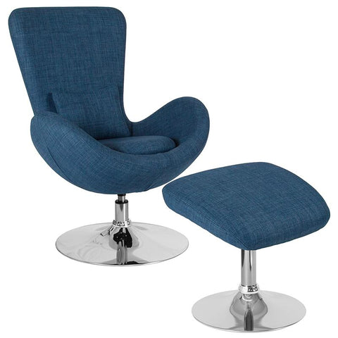 Flash Furniture Egg Series Blue Fabric Side Reception Chair with Ottoman - CH-162430-CO-BL-FAB-GG