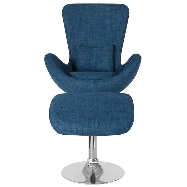 Flash Furniture Egg Series Blue Fabric Side Reception Chair with Ottoman - CH-162430-CO-BL-FAB-GG