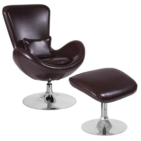 Flash Furniture Egg Series Brown Leather Side Reception Chair with Ottoman - CH-162430-CO-BN-LEA-GG