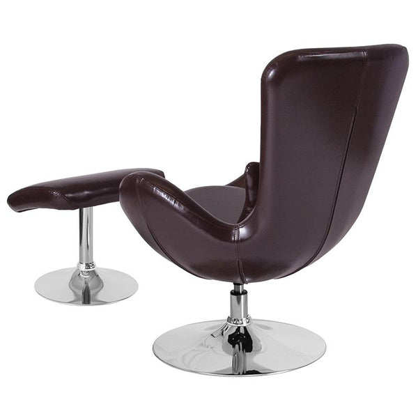 Flash Furniture Egg Series Brown Leather Side Reception Chair with Ottoman - CH-162430-CO-BN-LEA-GG