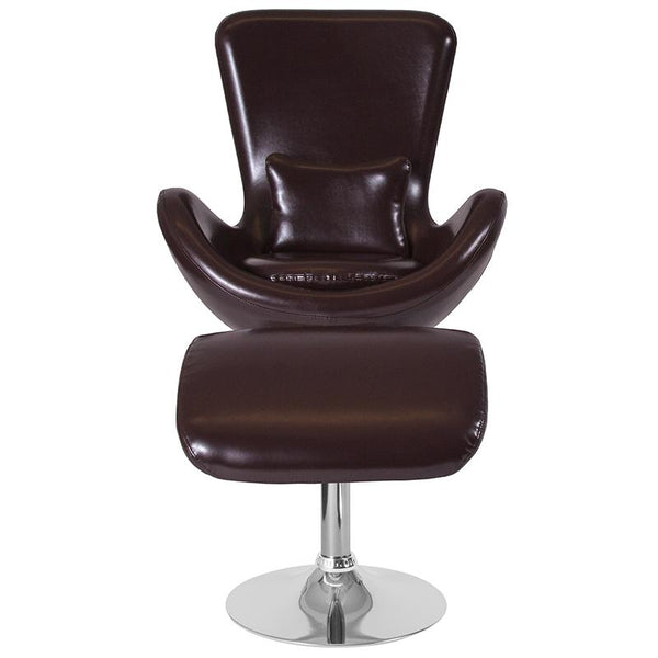 Flash Furniture Egg Series Brown Leather Side Reception Chair with Ottoman - CH-162430-CO-BN-LEA-GG