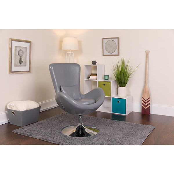 Flash Furniture Egg Series Gray Leather Side Reception Chair - CH-162430-GY-LEA-GG