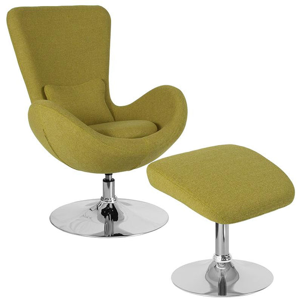 Flash Furniture Egg Series Green Fabric Side Reception Chair with Ottoman - CH-162430-CO-GN-FAB-GG