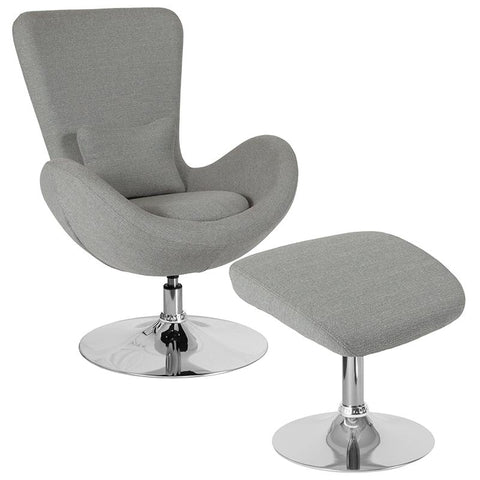 Flash Furniture Egg Series Light Gray Fabric Side Reception Chair with Ottoman - CH-162430-CO-LTGY-FAB-GG