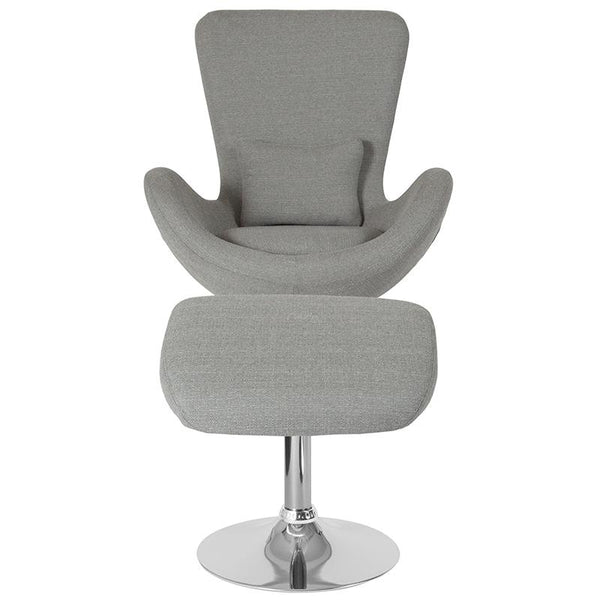 Flash Furniture Egg Series Light Gray Fabric Side Reception Chair with Ottoman - CH-162430-CO-LTGY-FAB-GG