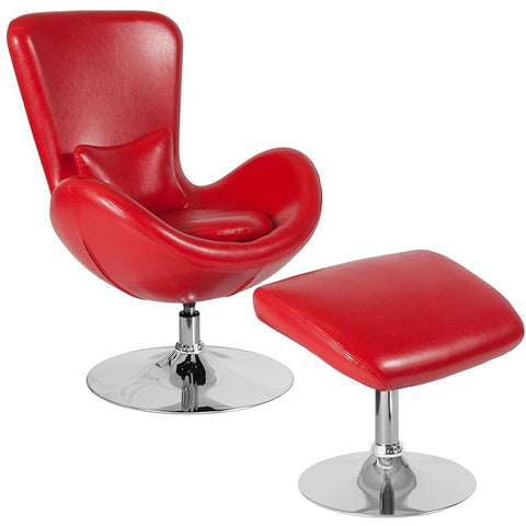 Flash Furniture Egg Series Red Leather Side Reception Chair with Ottoman - CH-162430-CO-RED-LEA-GG