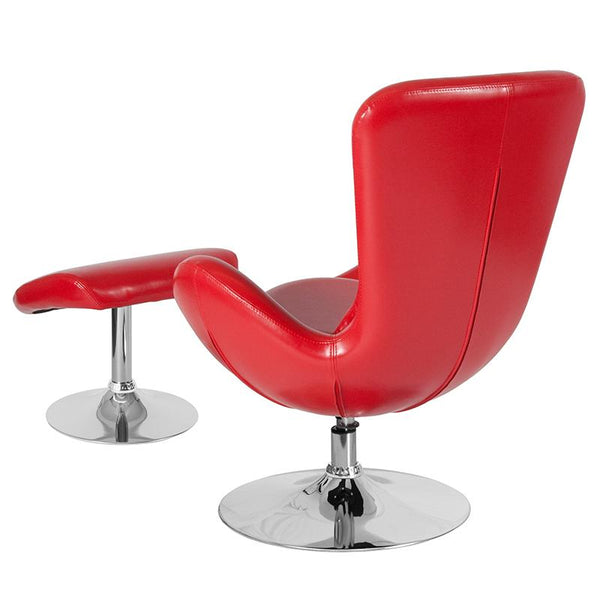 Flash Furniture Egg Series Red Leather Side Reception Chair with Ottoman - CH-162430-CO-RED-LEA-GG