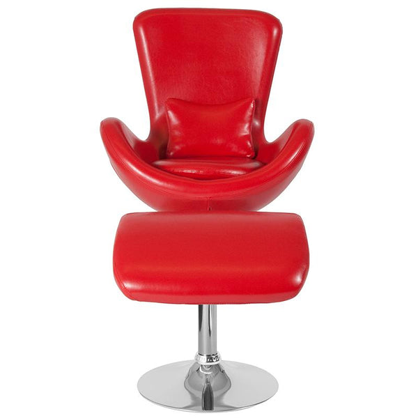 Flash Furniture Egg Series Red Leather Side Reception Chair with Ottoman - CH-162430-CO-RED-LEA-GG
