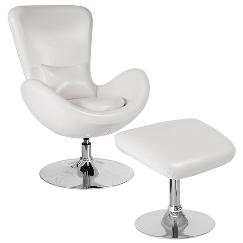 Flash Furniture Egg Series White Leather Side Reception Chair with Ottoman - CH-162430-CO-WH-LEA-GG