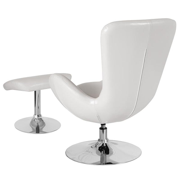 Flash Furniture Egg Series White Leather Side Reception Chair with Ottoman - CH-162430-CO-WH-LEA-GG