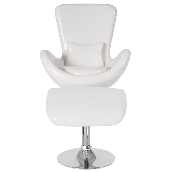 Flash Furniture Egg Series White Leather Side Reception Chair with Ottoman - CH-162430-CO-WH-LEA-GG