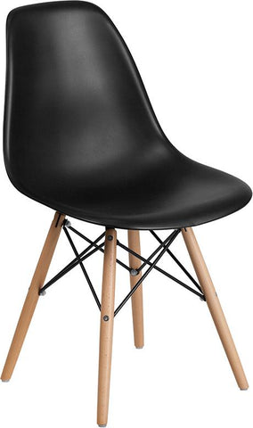 Flash Furniture Elon Series Black Plastic Chair with Wooden Legs - FH-130-DPP-BK-GG