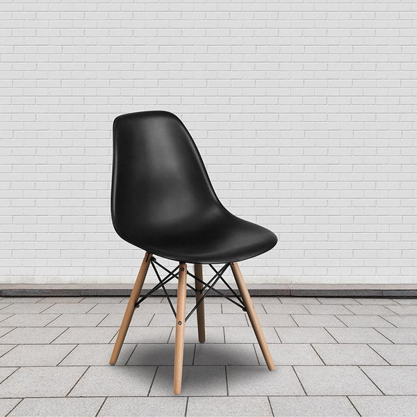 Flash Furniture Elon Series Black Plastic Chair with Wooden Legs - FH-130-DPP-BK-GG