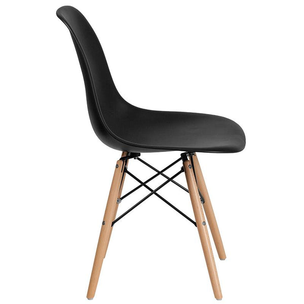 Flash Furniture Elon Series Black Plastic Chair with Wooden Legs - FH-130-DPP-BK-GG