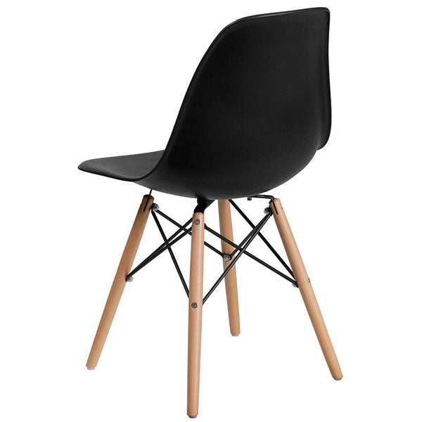 Flash Furniture Elon Series Black Plastic Chair with Wooden Legs - FH-130-DPP-BK-GG