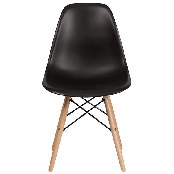 Flash Furniture Elon Series Black Plastic Chair with Wooden Legs - FH-130-DPP-BK-GG