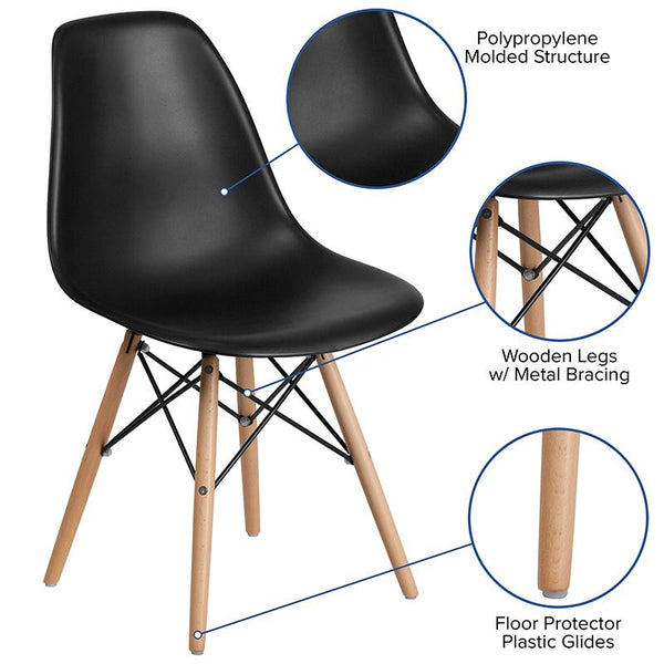 Flash Furniture Elon Series Black Plastic Chair with Wooden Legs - FH-130-DPP-BK-GG