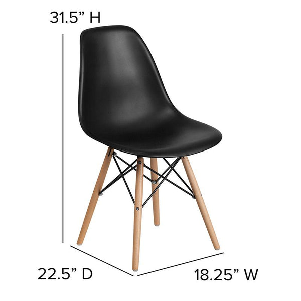 Flash Furniture Elon Series Black Plastic Chair with Wooden Legs - FH-130-DPP-BK-GG