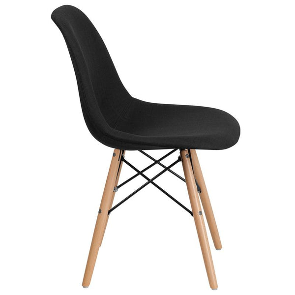 Flash Furniture Elon Series Genoa Black Fabric Chair with Wooden Legs - FH-130-DCV1-FC01-GG