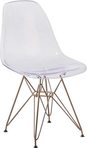 Flash Furniture Elon Series Ghost Chair with Gold Metal Base - FH-130-CPC1-GG