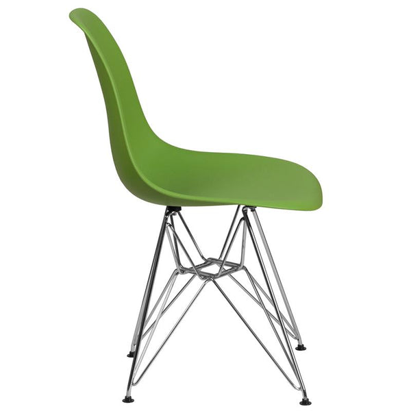 Flash Furniture Elon Series Green Plastic Chair with Chrome Base - FH-130-CPP1-GN-GG