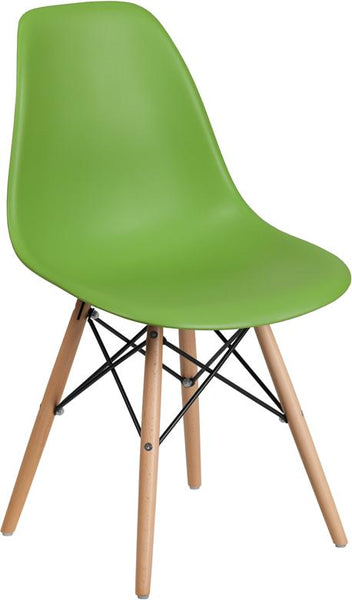 Flash Furniture Elon Series Green Plastic Chair with Wooden Legs - FH-130-DPP-GN-GG