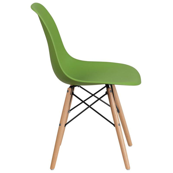 Flash Furniture Elon Series Green Plastic Chair with Wooden Legs - FH-130-DPP-GN-GG