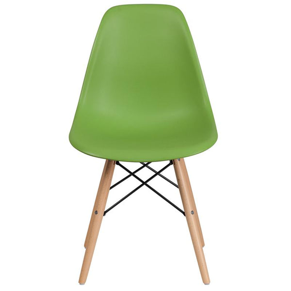 Flash Furniture Elon Series Green Plastic Chair with Wooden Legs - FH-130-DPP-GN-GG