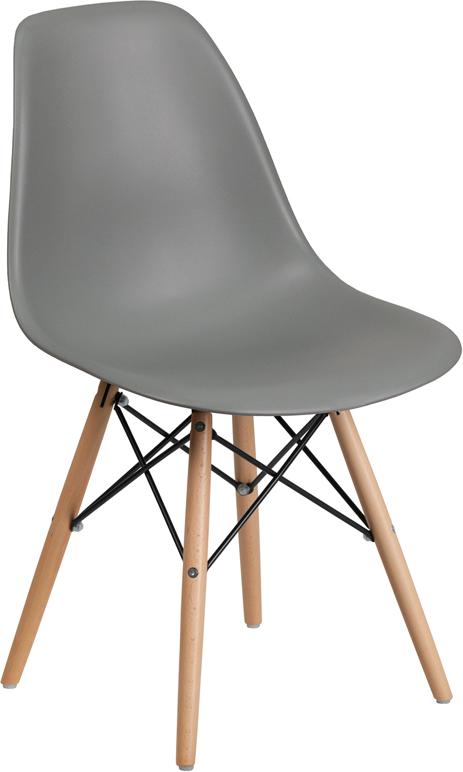 Flash Furniture Elon Series Moss Gray Plastic Chair with Wooden Legs - FH-130-DPP-GY-GG