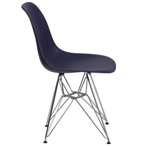 Flash Furniture Elon Series Navy Plastic Chair with Chrome Base - FH-130-CPP1-NY-GG