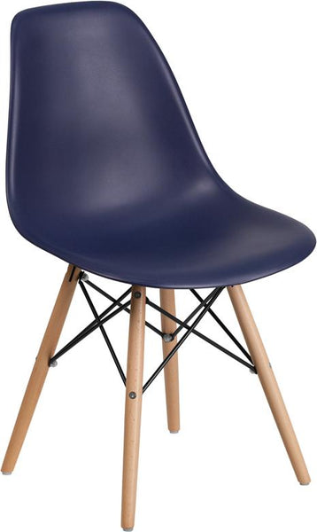 Flash Furniture Elon Series Navy Plastic Chair with Wooden Legs - FH-130-DPP-NY-GG