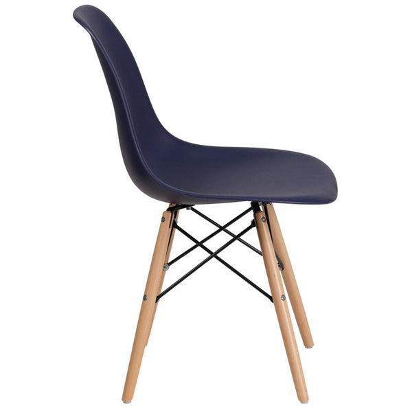 Flash Furniture Elon Series Navy Plastic Chair with Wooden Legs - FH-130-DPP-NY-GG