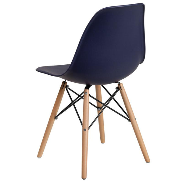 Flash Furniture Elon Series Navy Plastic Chair with Wooden Legs - FH-130-DPP-NY-GG