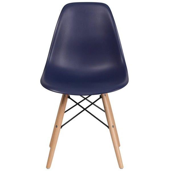 Flash Furniture Elon Series Navy Plastic Chair with Wooden Legs - FH-130-DPP-NY-GG