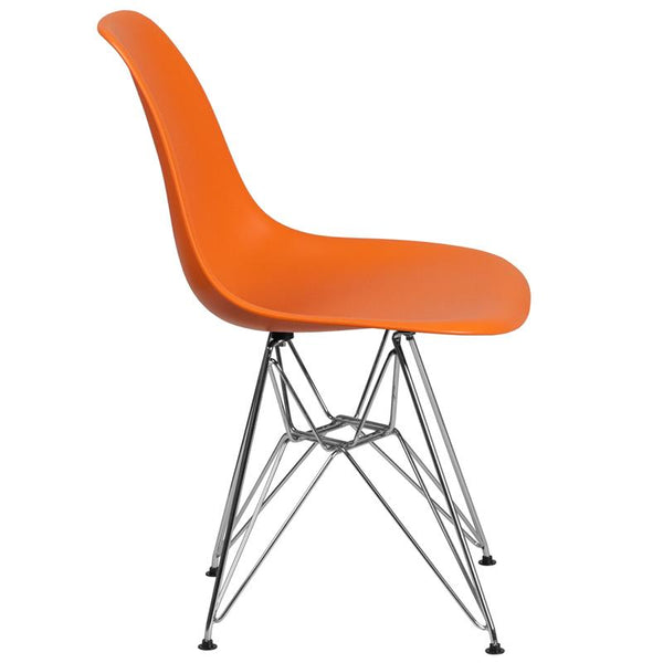 Flash Furniture Elon Series Orange Plastic Chair with Chrome Base - FH-130-CPP1-OR-GG