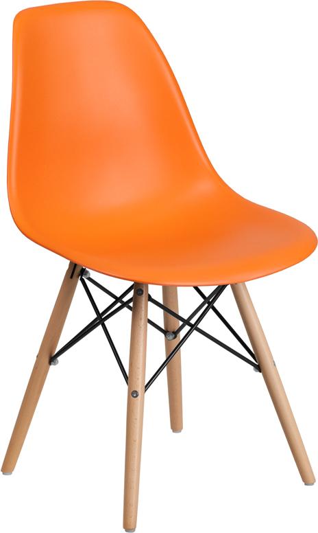 Flash Furniture Elon Series Orange Plastic Chair with Wooden Legs - FH-130-DPP-OR-GG