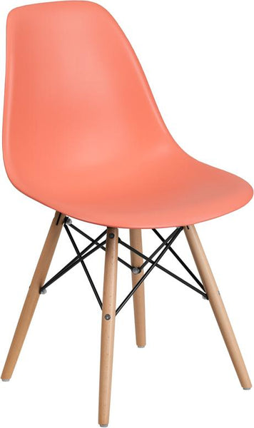 Flash Furniture Elon Series Peach Plastic Chair with Wooden Legs - FH-130-DPP-PE-GG