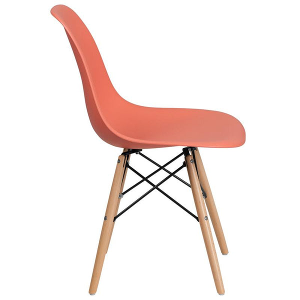 Flash Furniture Elon Series Peach Plastic Chair with Wooden Legs - FH-130-DPP-PE-GG