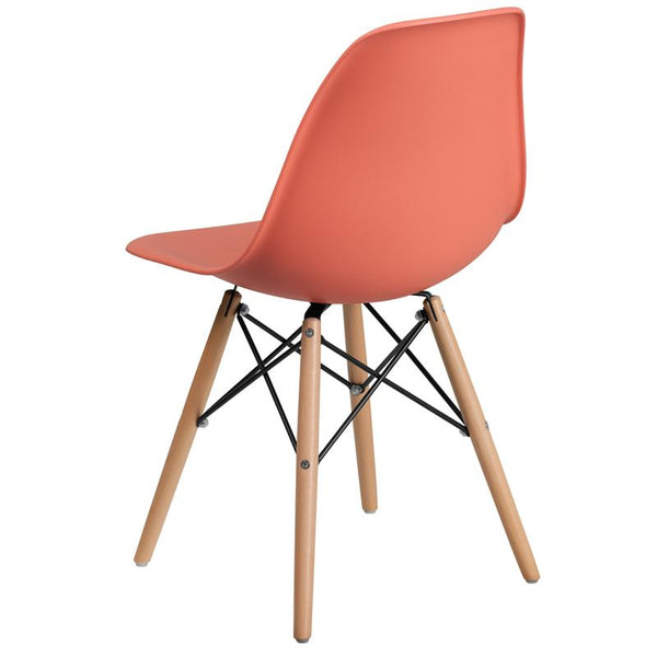 Flash Furniture Elon Series Peach Plastic Chair with Wooden Legs - FH-130-DPP-PE-GG