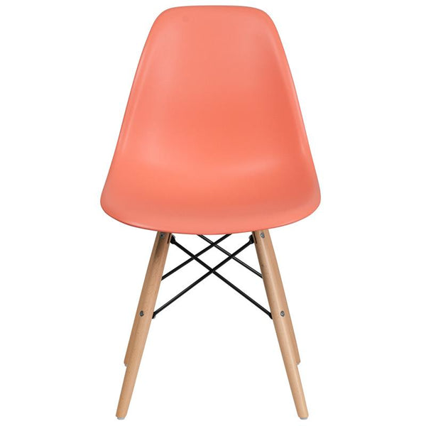 Flash Furniture Elon Series Peach Plastic Chair with Wooden Legs - FH-130-DPP-PE-GG