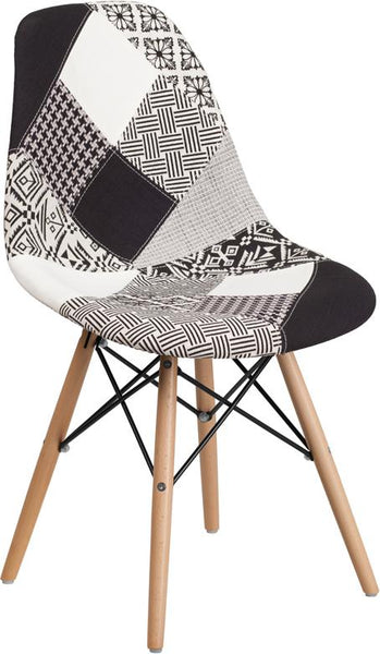 Flash Furniture Elon Series Turin Patchwork Fabric Chair with Wooden Legs - FH-130-DCV1-PK4-GG