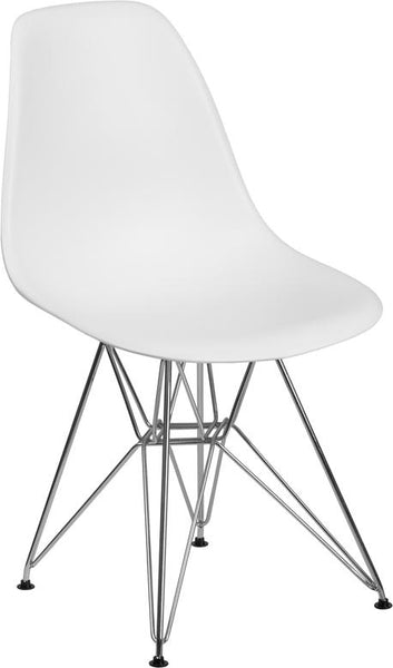 Flash Furniture Elon Series White Plastic Chair with Chrome Base - FH-130-CPP1-WH-GG