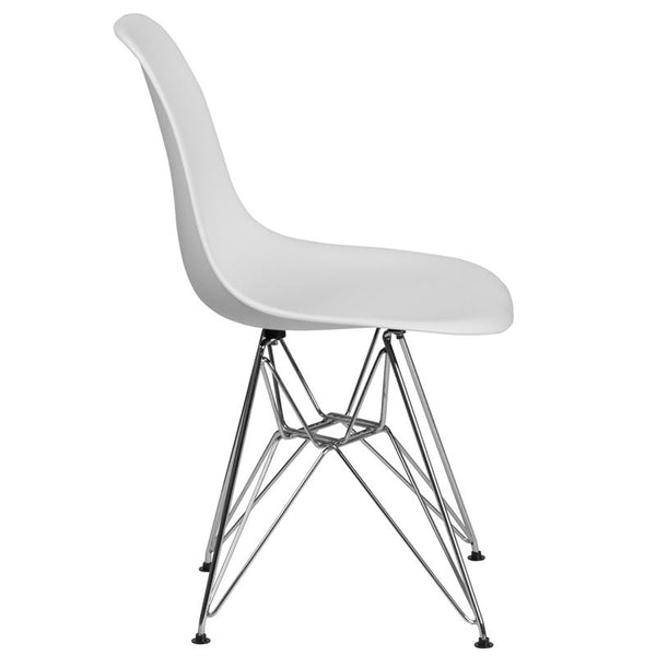 Flash Furniture Elon Series White Plastic Chair with Chrome Base - FH-130-CPP1-WH-GG