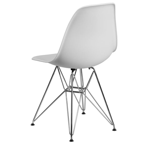 Flash Furniture Elon Series White Plastic Chair with Chrome Base - FH-130-CPP1-WH-GG