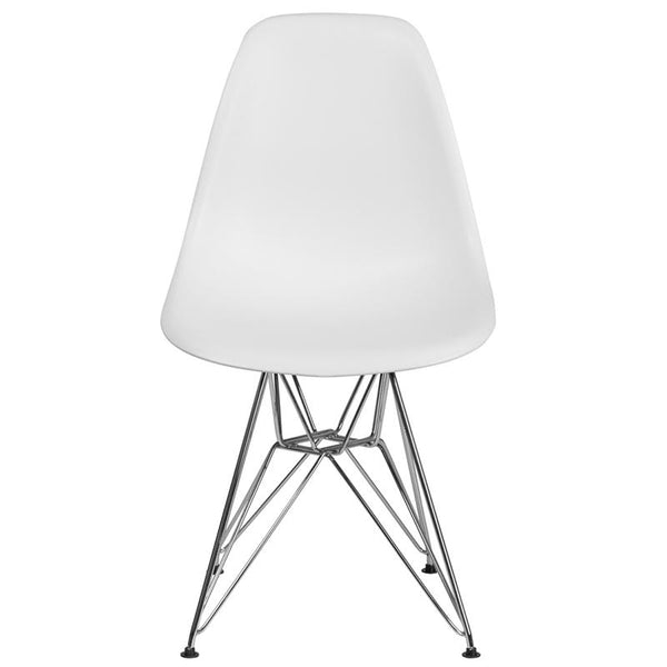 Flash Furniture Elon Series White Plastic Chair with Chrome Base - FH-130-CPP1-WH-GG