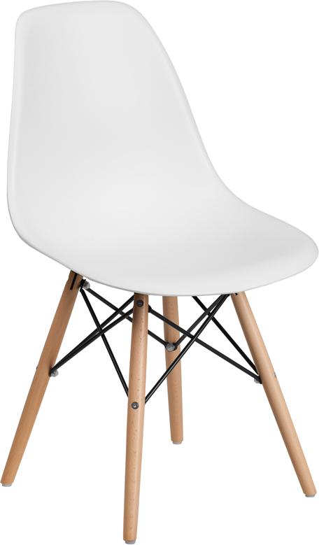 Flash Furniture Elon Series White Plastic Chair with Wooden Legs - FH-130-DPP-WH-GG