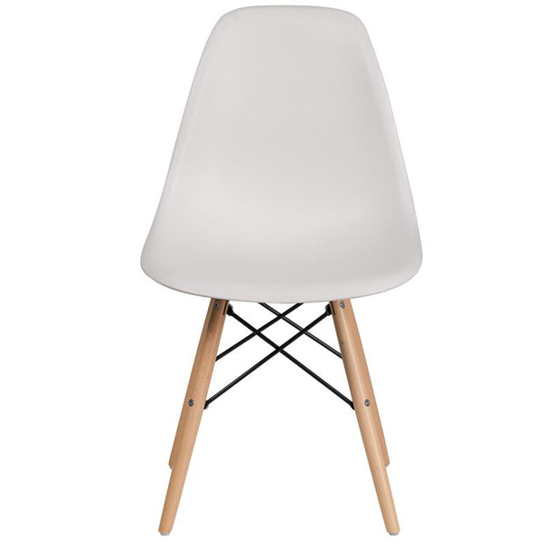 Flash Furniture Elon Series White Plastic Chair with Wooden Legs - FH-130-DPP-WH-GG