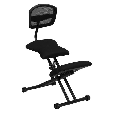 Flash Furniture Ergonomic Kneeling Chair with Back in Black Mesh and Fabric - WL-3440-GG