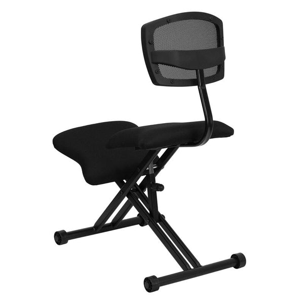 Flash Furniture Ergonomic Kneeling Chair with Back in Black Mesh and Fabric - WL-3440-GG