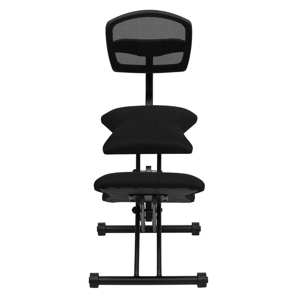 Flash Furniture Ergonomic Kneeling Chair with Back in Black Mesh and Fabric - WL-3440-GG